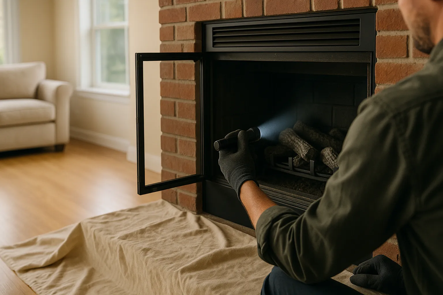 Room with a gas fireplace