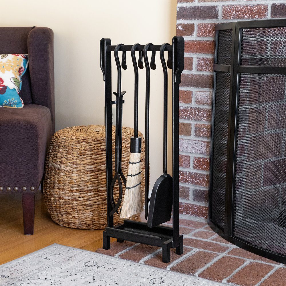 Wrought iron fireplace screen and tool set