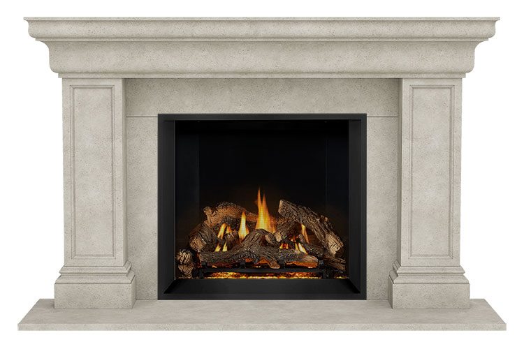 Gas log set burning in a fireplace