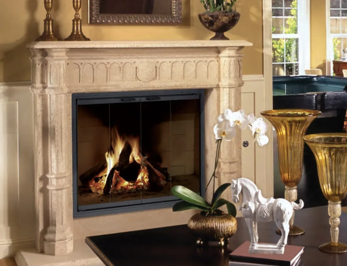 Fireplace with a custom glass door